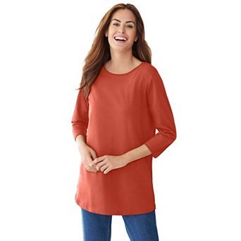 Woman Within Plus Size Perfect Three-Quarter Sleeve Crewneck Tee