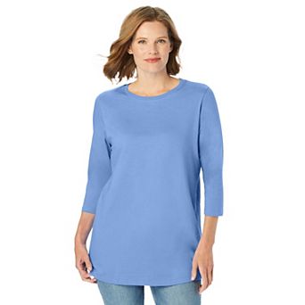 Woman Within Plus Size Perfect Three-Quarter Sleeve Crewneck Tee