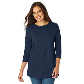 Woman Within Plus Size Perfect Three-Quarter Sleeve Crewneck Tee