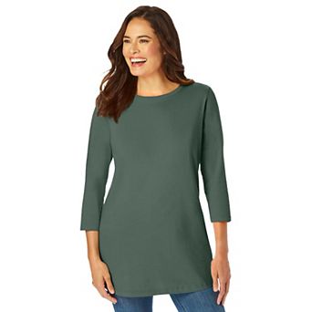 Woman Within Plus Size Perfect Three-Quarter Sleeve Crewneck Tee