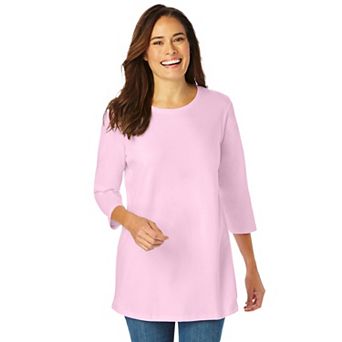 Woman Within Plus Size Perfect Three-Quarter Sleeve Crewneck Tee
