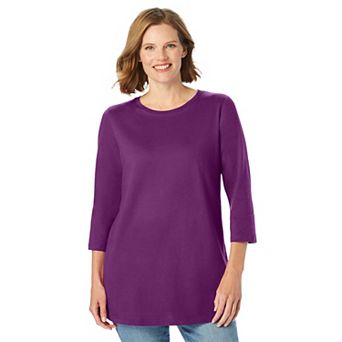 Woman Within Plus Size Perfect Three-Quarter Sleeve Crewneck Tee
