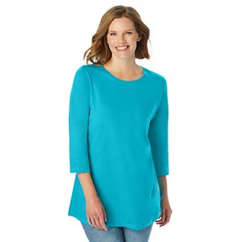 Woman Within Plus Size Perfect Three-Quarter Sleeve Crewneck Tee