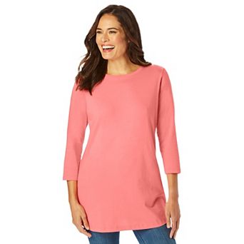 Woman Within Plus Size Perfect Three-Quarter Sleeve Crewneck Tee