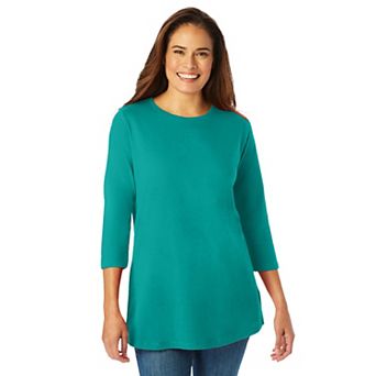 Woman Within Plus Size Perfect Three-Quarter Sleeve Crewneck Tee