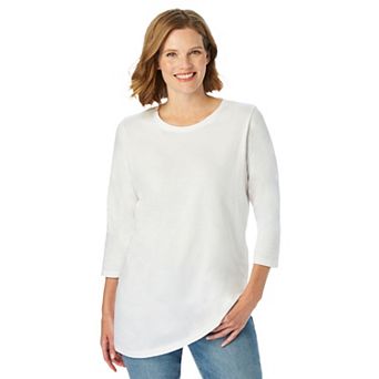 Woman Within Plus Size Perfect Three-Quarter Sleeve Crewneck Tee