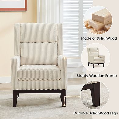 SERWALL Corduroy Solid Wood Armchairs, Thick Cushion Seat & Overstuffed Backrest