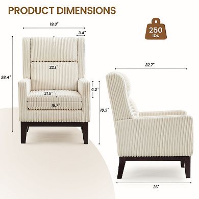 SERWALL Corduroy Solid Wood Armchairs, Thick Cushion Seat & Overstuffed Backrest