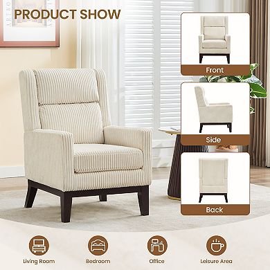 SERWALL Corduroy Solid Wood Armchairs, Thick Cushion Seat & Overstuffed Backrest