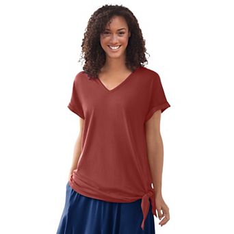 Woman Within Plus Size Side Tie Knit Tee