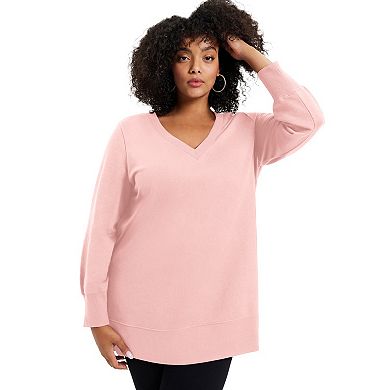 June + Vie Women's Plus Size V-Neck French Terry Sweatshirt
