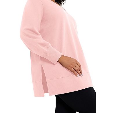 June & Vie Women's Plus Size V-Neck French Terry Sweatshirt