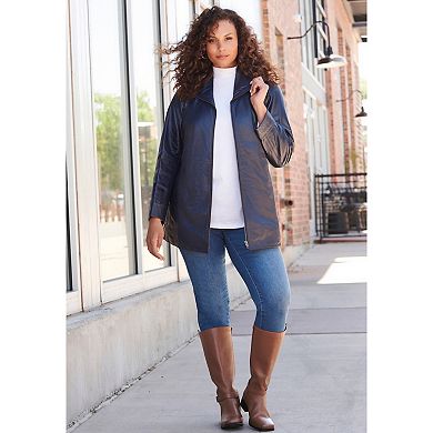 Roaman's Women's Plus Size A-Line Leather Jacket