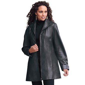 Roaman's Women's Plus Size Plus Size A-Line Leather Jacket