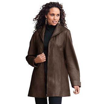 Roaman's Women's Plus Size A-Line Leather Jacket