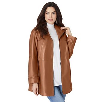 Roaman's Women's Plus Size Plus Size A-Line Leather Jacket