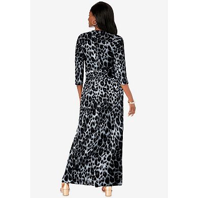 Jessica London Women's Plus Size Stretch Knit Faux Wrap Maxi Dress