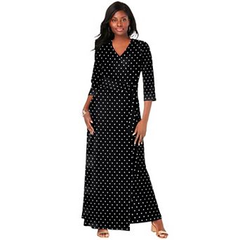 Jessica London Women's Plus Size Stretch Knit Faux Wrap Maxi Dress