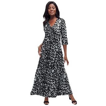 Jessica London Women's Plus Size Stretch Knit Faux Wrap Maxi Dress