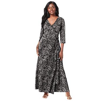 Jessica London Women's Plus Size Stretch Knit Faux Wrap Maxi Dress
