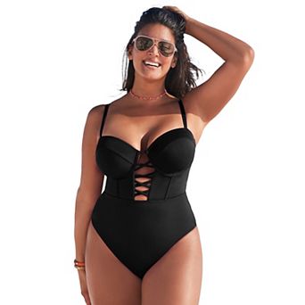 Swimsuits for All Women's Underwire Lace Up One Piece Swimsuit