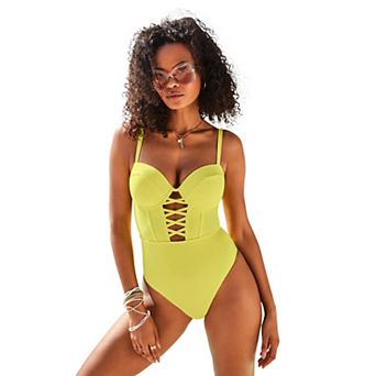 Swimsuits for All Women's Underwire Lace Up One Piece Swimsuit
