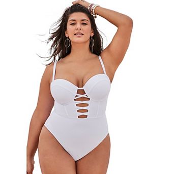 Swimsuits for All Women's Underwire Lace Up One Piece Swimsuit