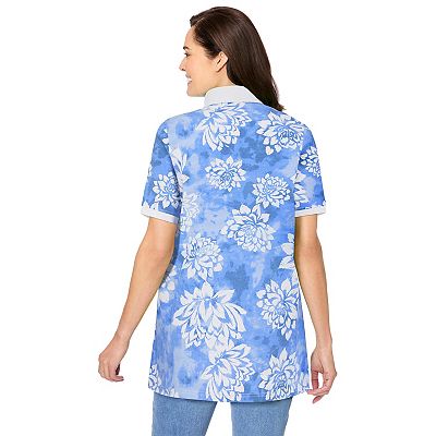 Woman Within Plus Size Perfect Printed Short-Sleeve Polo Shirt