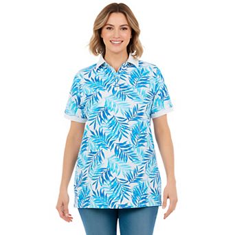 Woman Within Plus Size Perfect Printed Short-Sleeve Polo Shirt