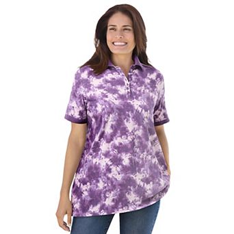 Woman Within Plus Size Perfect Printed Short-Sleeve Polo Shirt