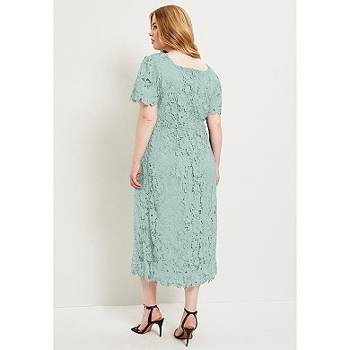 June + Vie Women's Plus Size Square-Neck Lace Dress