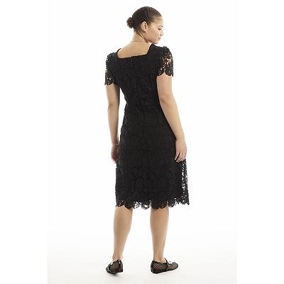 June & Vie Women's Plus Size Square-Neck Lace Midi Dress