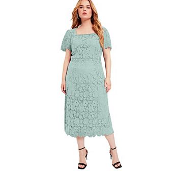 June + Vie Women's Plus Size Square-Neck Lace Dress