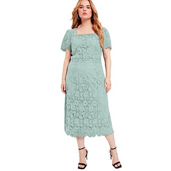 June + Vie Women's Plus Size Square-Neck Lace Dress