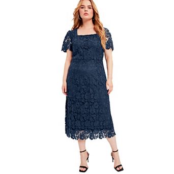 June + Vie Women's Plus Size Square-Neck Lace Dress