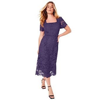 June + Vie Women's Plus Size Square-Neck Lace Dress