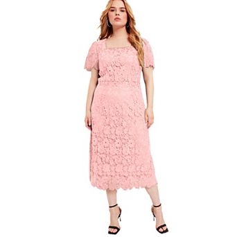 June + Vie Women's Plus Size Square-Neck Lace Dress