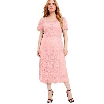 June + Vie Women's Plus Size Square-Neck Lace Dress