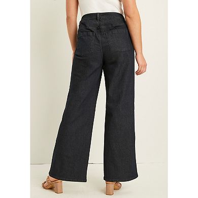 June + Vie Women's Plus Size Curvie Fit Wide-Leg Jeans