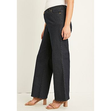 June & Vie Women's Plus Size Curvie Fit Wide-Leg Jeans