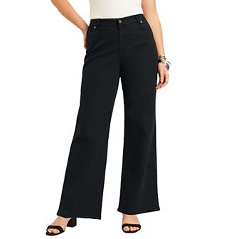 June + Vie Women's Plus Size Curvie Fit Wide-Leg Jeans