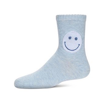 Girls' Fuzzy Smiley Face Crew Socks