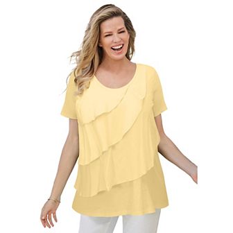 Woman Within Women's Plus Size Ruffle Tee