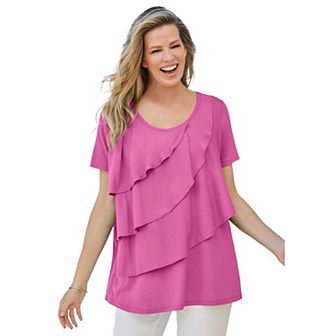 Woman Within Women's Plus Size Ruffle Tee