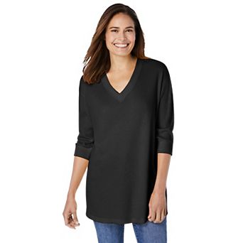 Woman Within Plus Size Three-Quarter Sleeve Thermal Sweatshirt