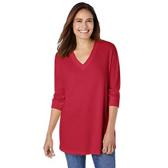 Woman Within Plus Size Three-Quarter Sleeve Thermal Sweatshirt