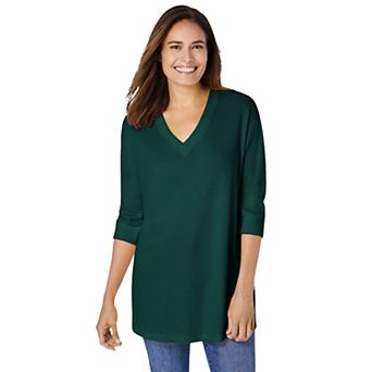 Woman Within Plus Size Three-Quarter Sleeve Thermal Sweatshirt