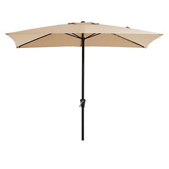 8 X 10 Ft Navy Steel Rectangular Patio Market Umbrella with Crank & Push-button Tilt