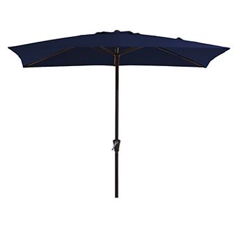 8 X 10 Ft Navy Steel Rectangular Patio Market Umbrella with Crank & Push-button Tilt