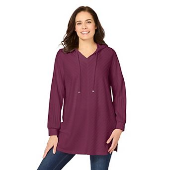 Woman Within Plus Size Rib-Knit Sherpa Hoodie Sweatshirt